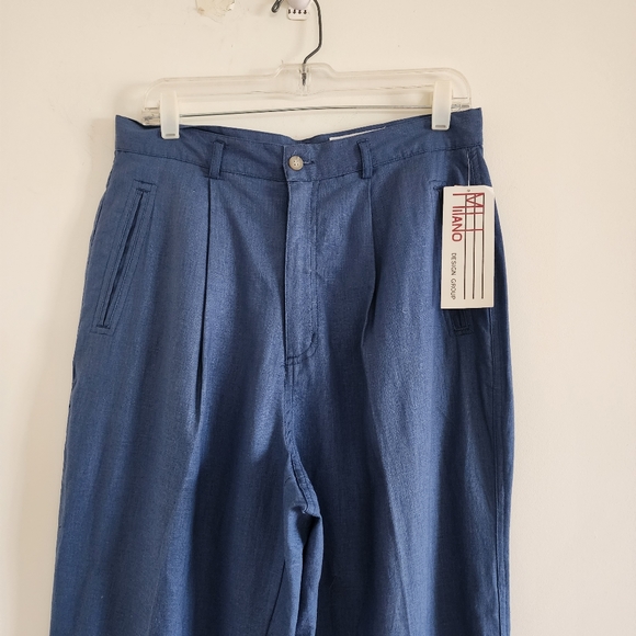 Milano Steel Blue Linen Front Zip, Pockets, Pants Size 16 - Picture 7 of 12